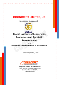 Cognicert delivery certificate for partnership with Global Institute of Leadership.