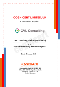 Slide showcasing the partnership between Cognicert and CVL Consulting Limited.