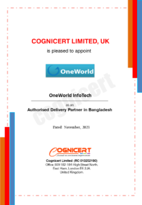Cognicert delivery certificate showcasing partnership with One World InfoTech