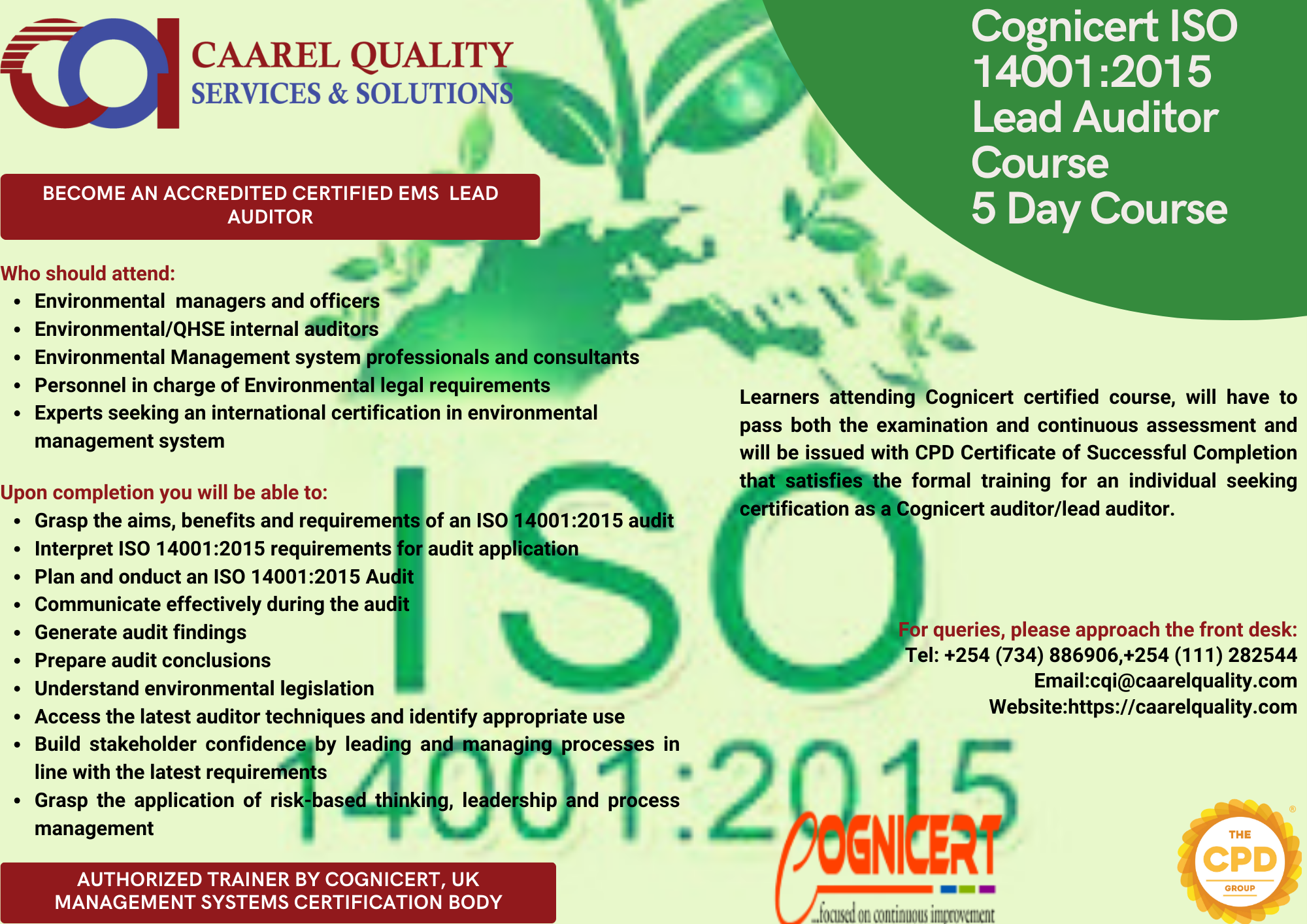 Cognicert ISO 14001:2015 Environmental Management System Lead Auditor Certification Course(CPD Accredited)