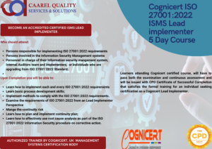 Cognicert ISO 27001 Lead Assessor Course flyer with course details